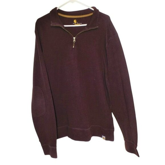 Carhartt Relaxed Fit Men's Deep Cranberry Pullover Size Large Quarter Zip JH800 - Picture 1 of 5